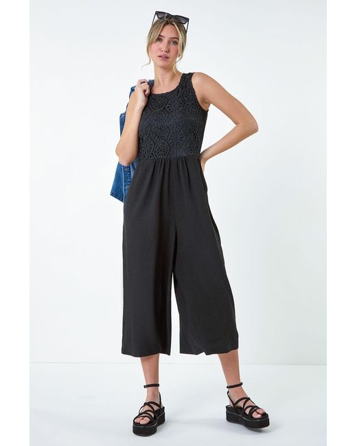 D.u.s.k Black Crochet Lace Wide Leg Stretch Jumpsuit