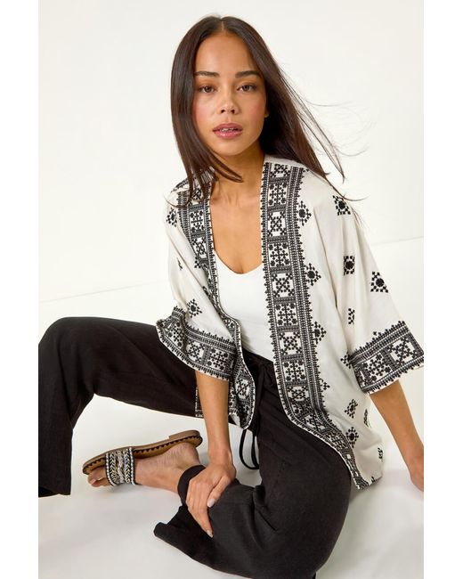 Roman Petite Gray Abstract Embroidered Kimono