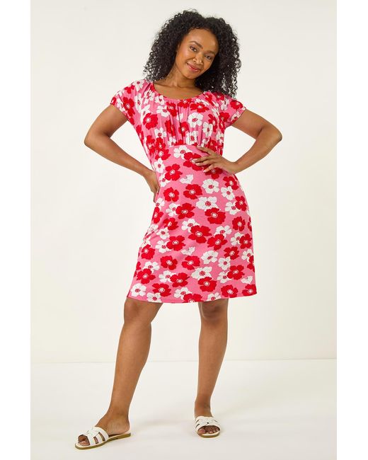 Roman Petite Floral Gathered Stretch Dress
