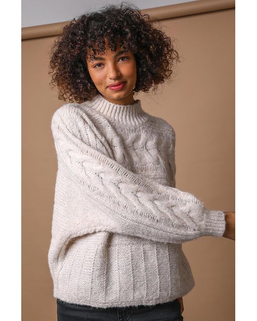 D.u.s.k Natural Cable Knit High Neck Jumper