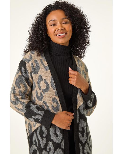 Roman Petite Black Animal Print Contrast Cardigan