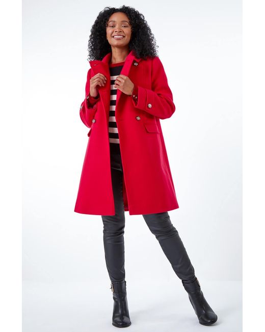 Roman Petite Red Double Breasted Military Coat