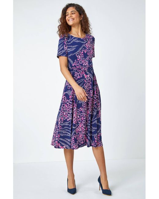 Roman Purple Textured Animal Print Stretch Dress