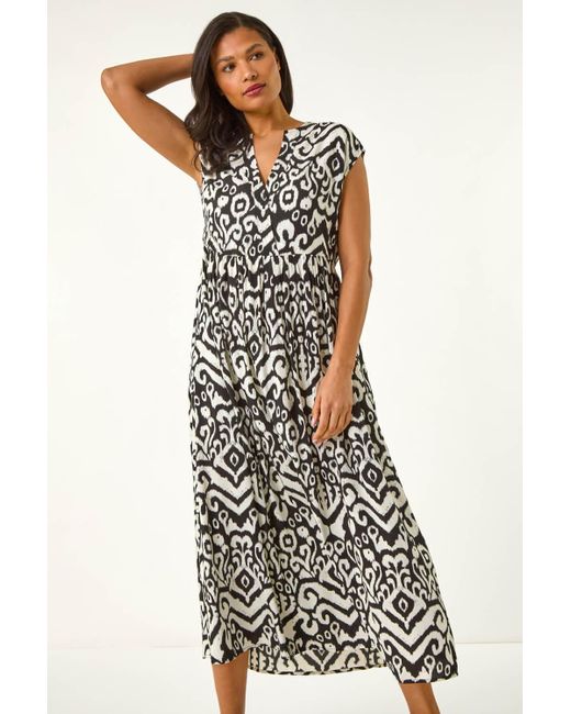 Roman White Aztec Print Midi Smock Dress