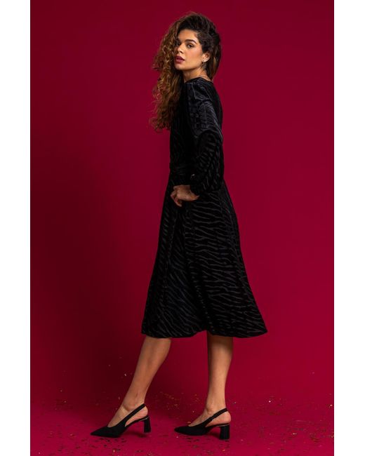 Roman Black Zebra Print Burnout Ruched Wrap Dress