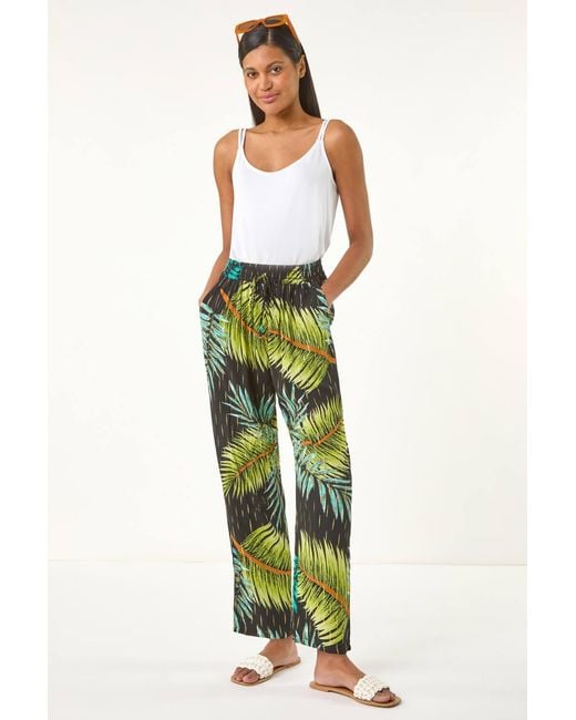 Roman Green Shimmer Palm Print Harem Trouser