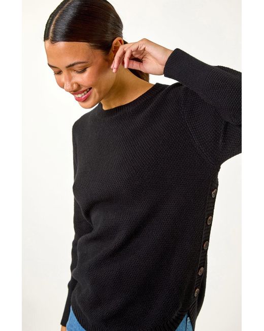Roman Black Textured Curved Hem Jumper