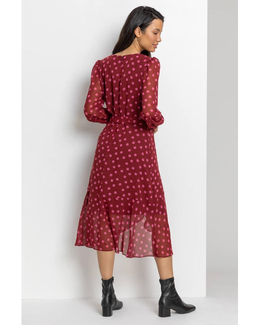 Roman Red Spot Print Belted Wrap Dress