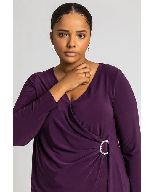 Roman Curve Purple Wrap Diamante Buckle Top