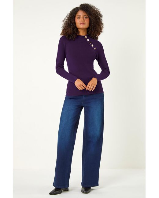 D.u.s.k Purple High Neck Button Shoulder Jumper