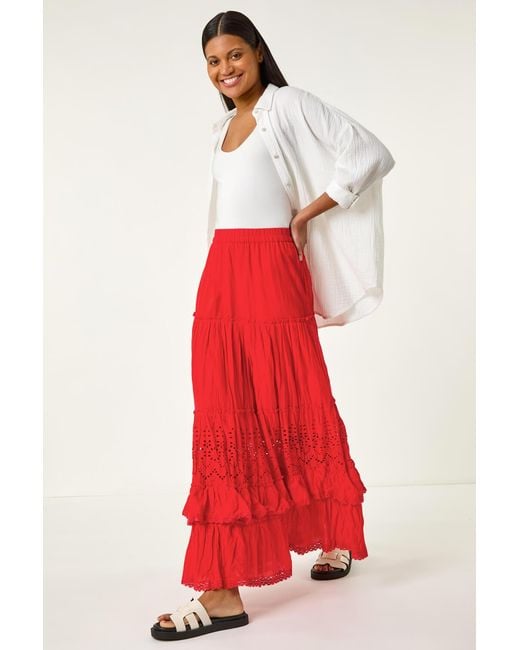 Roman Broderie Tiered Maxi Skirt