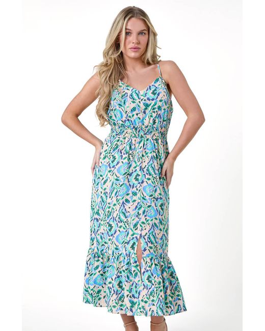 Roman Blue Originals Petite Floral Textured Spot Cotton Midi Dress