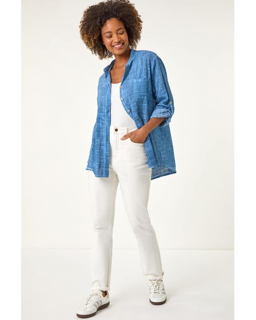 Roman Blue Cotton Button Through Shirt