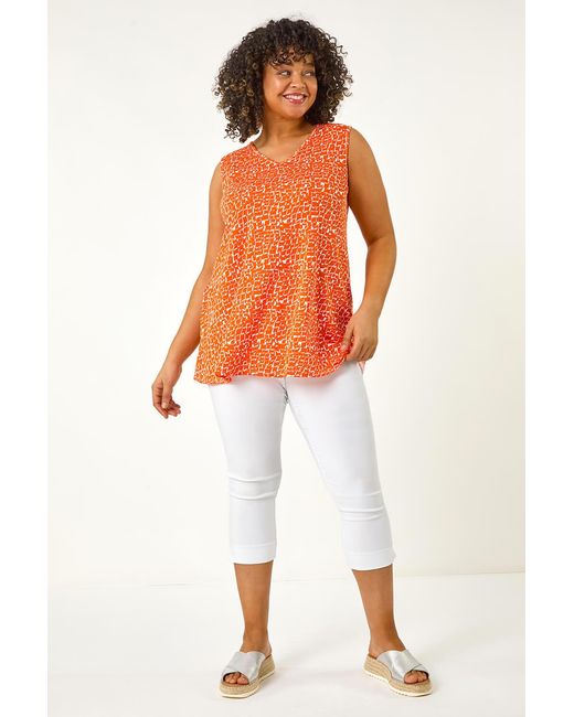 Roman Curve Orange V-Neck Swing Vest Top
