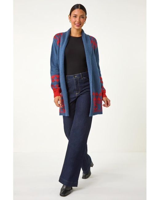 Roman Blue Patterned Knit Cardigan