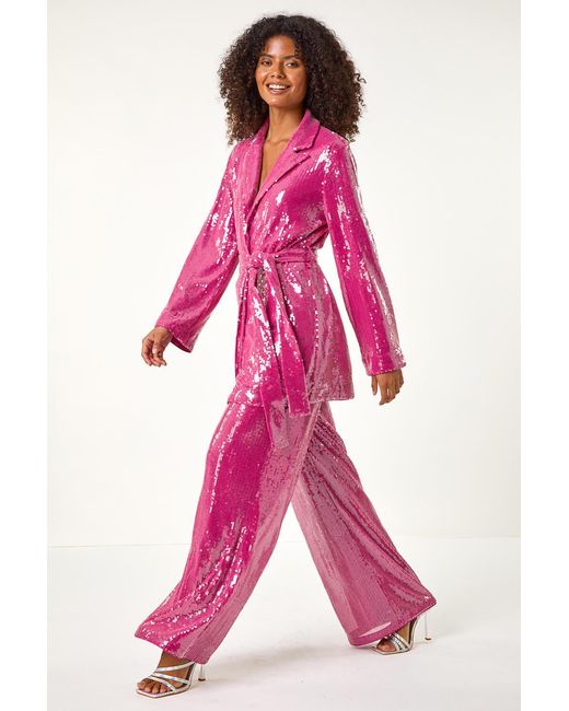 D.u.s.k Pink Belted Sequin Blazer