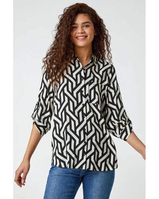 Roman Blue Geometric Print Longline Shirt