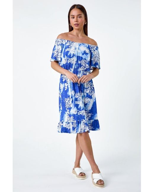 Roman Blue Originals Petite Abstract Floral Stretch Frill Dress