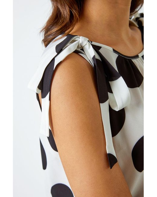 Roman Black Spot Bow Detail Blouson Top