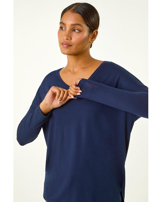 Roman Blue V-Neck Tunic Stretch Top