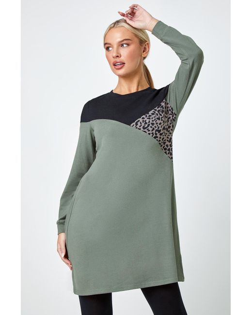Roman Green Originals Petite Leopard Print Colour Block Knit Dress