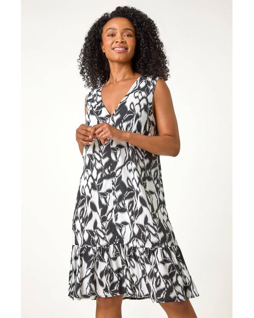 Roman Petite Blue Floral Print Tiered Dress
