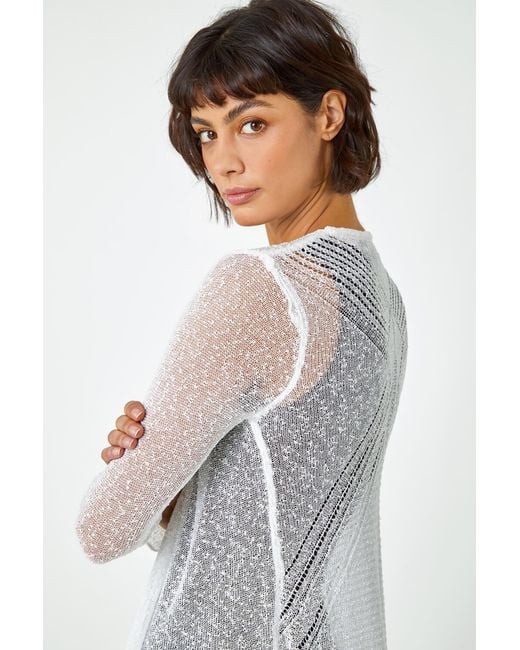 Roman Gray Textured Pointelle Detail Shrug