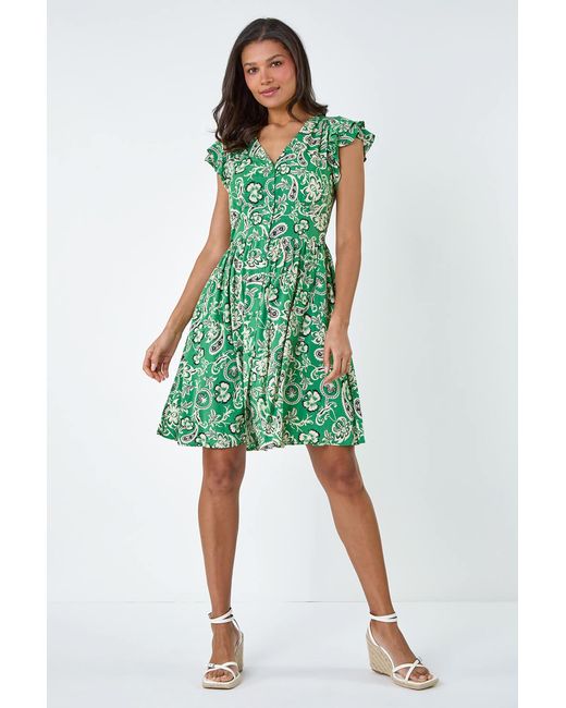Lilly-and-Hope Green Paisley Floral Print Frill Dress