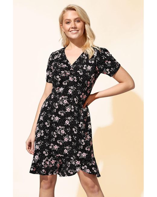 Roman Pink Floral Spot Frill Tea Dress