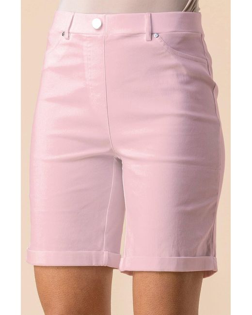 Roman Pink Elastic Waist Turn Up Stretch Shorts