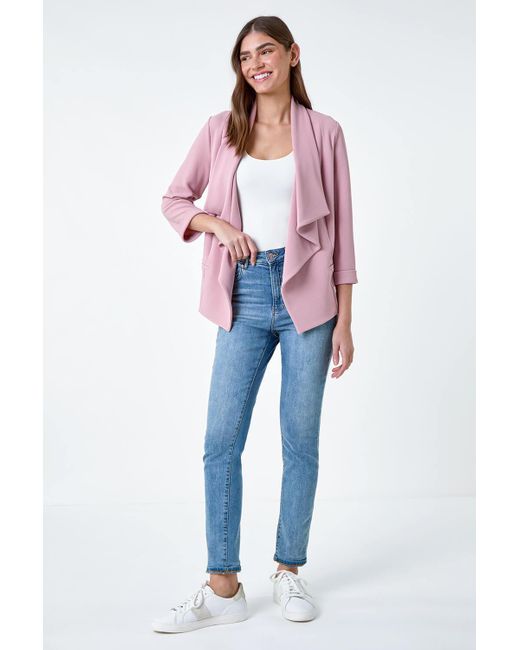 Roman Pink Textured Stretch Waterfall Front Jacket