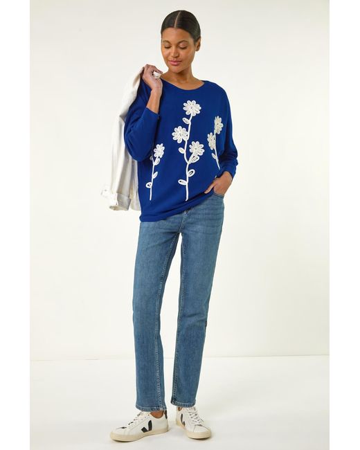 Roman Blue Floral Embroidery Knit Jumper