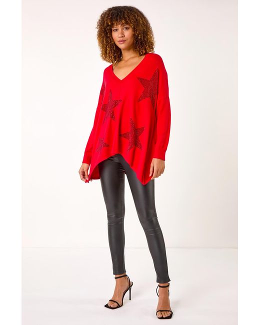 Roman Red Star Detail Hanky Hem Knit Jumper