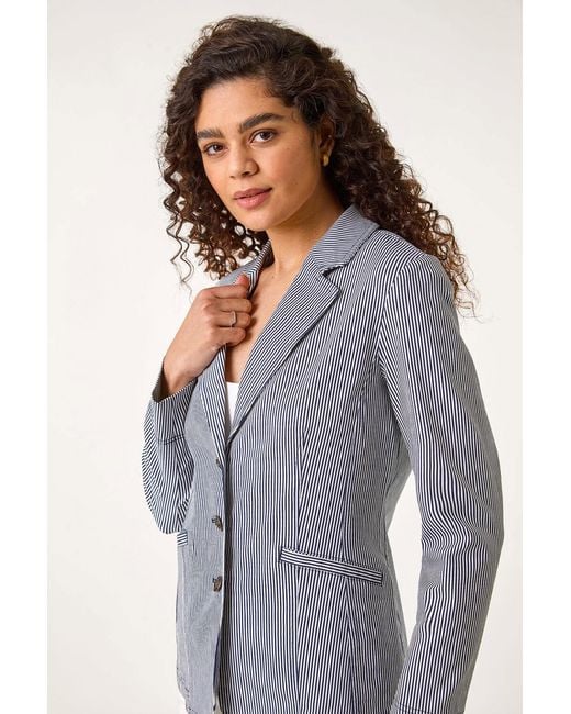 Roman Blue Stripe Bengaline Stretch Blazer