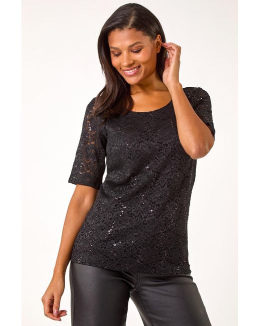 Roman Black Lace Short Sleeve T-Shirt