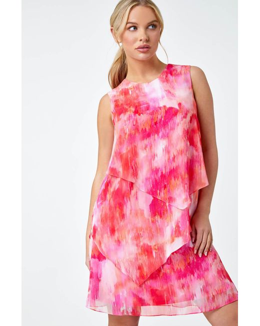 Roman Pink Originals Petite Abstract Tiered Chiffon Dress