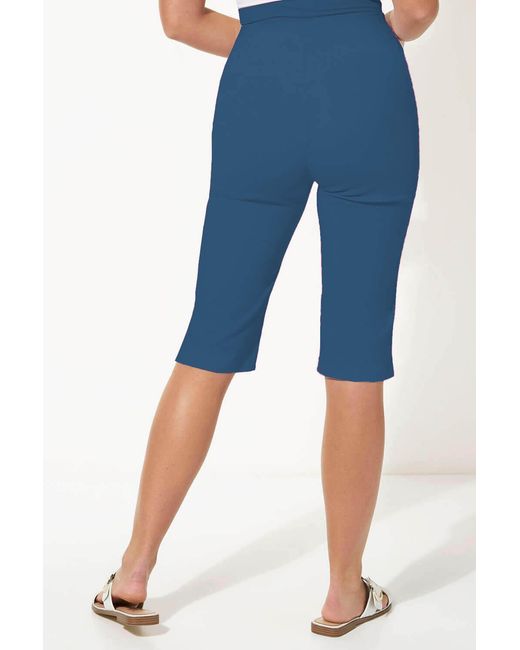 Roman Blue Stretch Knee Length Elastic Waist Shorts