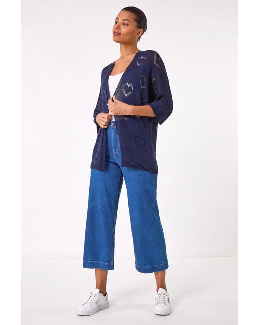 Roman Blue Pointelle Heart Knit Cardigan