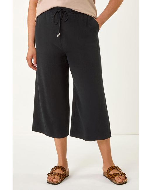 Roman Curve Black Linen Mix Cropped Trousers