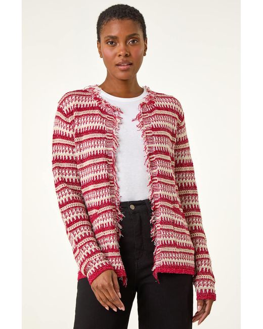 Roman Textured Metallic Knit Open Cardigan