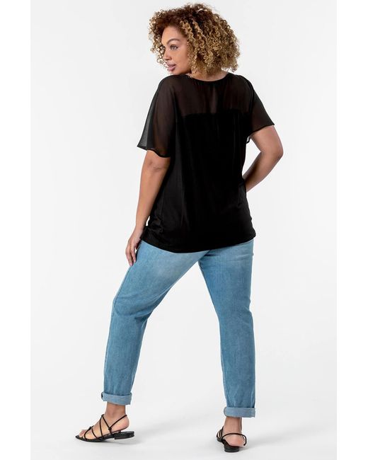 Roman Curve Black Mesh Yoke Jersey Top