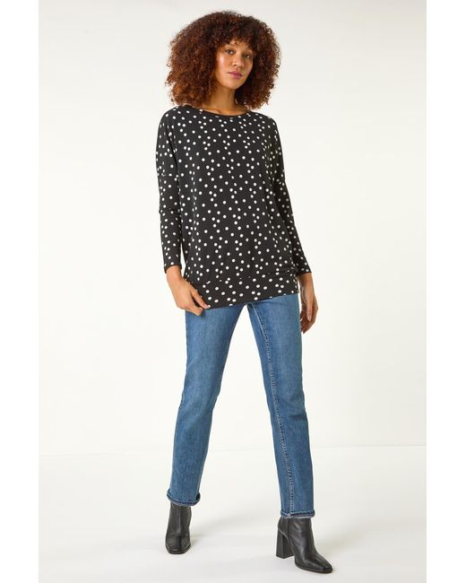 Roman Black Spot Print Drop Shoulder Top