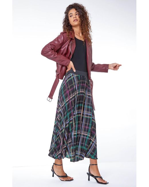 Roman Black Check Print Pleated Skirt