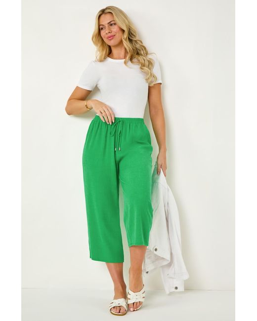 Roman Petite Green Linen Mix Cropped Trousers
