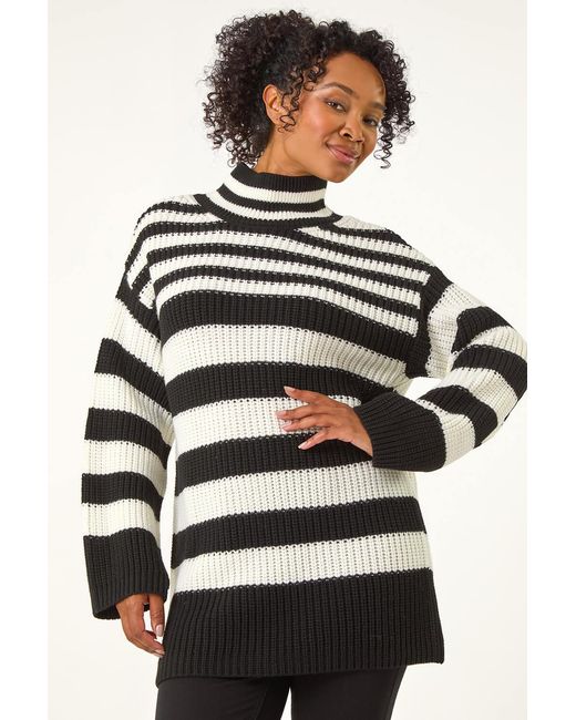 Roman Petite Black Stripe High Neck Jumper