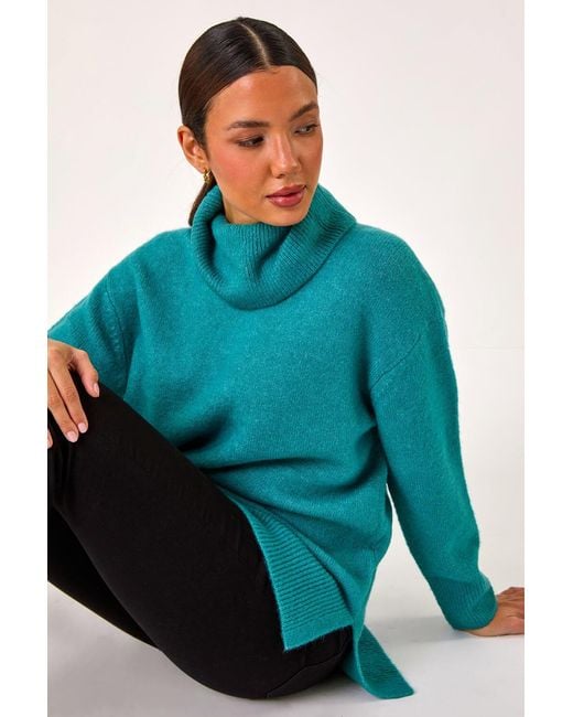 Roman Blue Roll Neck Knit Jumper