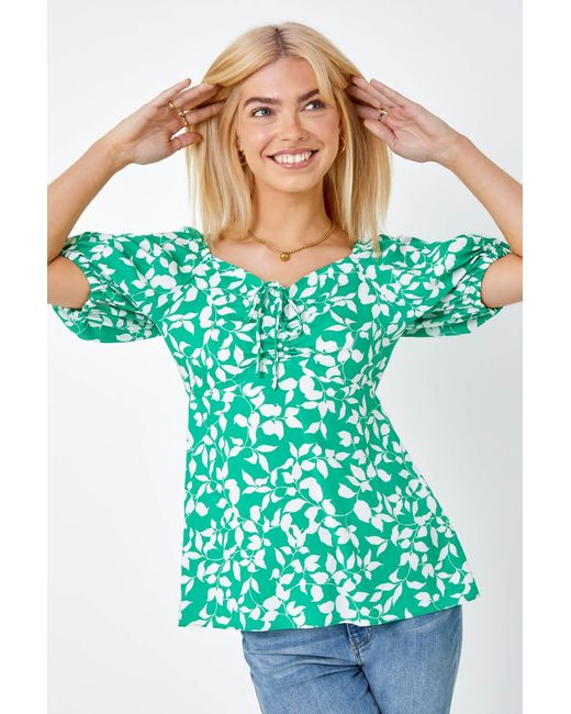 D.u.s.k Blue Floral Ruched Tie Detail Top