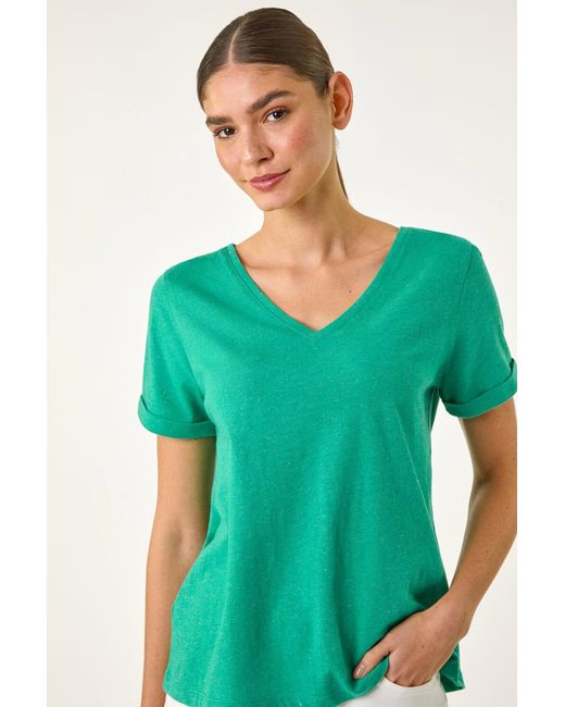 Roman Green Shimmer V-Neck Top