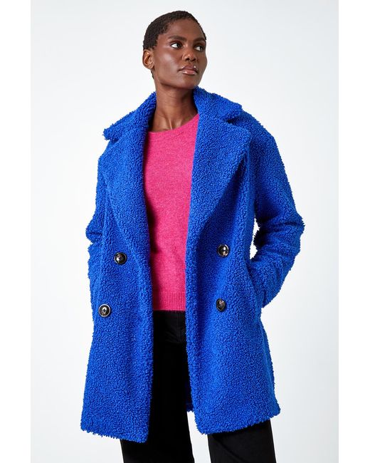 Roman Blue Faux Fur Longline Teddy Coat