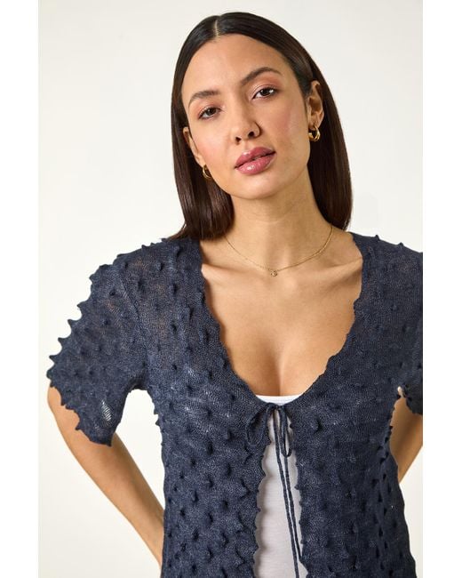 Roman Blue Textured Tie Front Shrug
